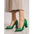 abordables Escarpins à talon bloc-Escarpins à talons carrés en similicuir verni vert pour femme - élégantes chaussures de travail à bout pointu et boucle dorée, parfaites pour le travail et les occasions décontractées au quotidien.