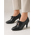 economico Pumps Classici-Décolleté Oxford da donna in pelle nera - comode scarpe stringate a punta con tacco medio, ideali per l'ufficio e il tempo libero.