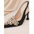 halpa Slingback-kengät-naisten mustat avokkaat - elegantit teräväkärkiset helmiäisillä koristellut strassikorkokengät, korkokengät cocktail-juhliin, pikku musta mekko, juhlat kengät