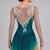 cheap Figure Skating Dresses-Green Ombre Long Sleeve Floral Open Back Figure Skating Dress for Women and Girls, Rhinestone Ice Skating Competition Dress