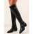 cheap Fashion Boots-Women's Black Faux Leather Over the Knee Boots - Fashion Harness Buckle Straps Pointed Toe Chunky Mid Heel Tall Boots for Street Style, Daily Casual Wear