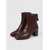 abordables Bottines-Bottines en similicuir pour femme - bottines bordeaux à bout pointu et talon bloc épais, parfaites pour un look streetwear et décontracté au quotidien.