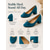 baratos Scarpins de salto bloco-Sapatos femininos chiques e elegantes - modelo retrô clássico com bico redondo e salto bloco, com um delicado laço azul escuro, perfeitos para usar no dia a dia, na rua ou em ocasiões especiais. À