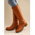 baratos Botas da moda-botas de montaria femininas marrons até o joelho com detalhe de fivela e fecho de zíper - botas elegantes de couro sintético para uso casual e ao ar livre