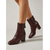 abordables Bottines-Bottines en similicuir pour femme - bottines bordeaux à bout pointu et talon bloc épais, parfaites pour un look streetwear et décontracté au quotidien.