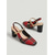 voordelige Slingback Pumps-Dames pumps met kleurblokken - retro pumps met vierkante neus, uitgesneden details en dubbele bandjes in rood tartan en goud, perfect voor streetwear, dagelijks gebruik en een middagthee.