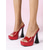 abordables Zapatos de salón de plataforma-Mules de plataforma de PVC transparente rojo para mujer: tacones altos acampanados con tiras transparentes y sexys para fiestas en discotecas, cenas nocturnas y vacaciones en resorts de lujo.