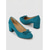 baratos Scarpins de salto bloco-Sapatos femininos chiques e elegantes - modelo retrô clássico com bico redondo e salto bloco, com um delicado laço azul escuro, perfeitos para usar no dia a dia, na rua ou em ocasiões especiais. À