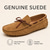 cheap Casual Loafers-Men's Genuine Suede Leather Driving Loafers, Hand-Stitched Moc Toe Slip-On Shoes with Rubber Pebble Sole for Driving and Casual Wear