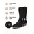 baratos Cowboy &amp; Western Boots-Botas femininas pretas estilo boho western estilo cowboy - botas de cano médio em camurça com decote em V bordado, salto baixo grosso e tiras com franjas, perfeitas para um estilo urbano e casual do
