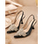 halpa Slingback-kengät-naisten mustat avokkaat - elegantit teräväkärkiset helmiäisillä koristellut strassikorkokengät, korkokengät cocktail-juhliin, pikku musta mekko, juhlat kengät
