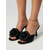 cheap Heeled Sandals-Women's Black Satin Rosette Flower Mules - Open Toe Kitten Heel Sandals for Resort Dinner, Cocktail Party &amp; Evening Out