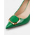 abordables Escarpins à talon bloc-Escarpins à talons carrés en similicuir verni vert pour femme - élégantes chaussures de travail à bout pointu et boucle dorée, parfaites pour le travail et les occasions décontractées au quotidien.