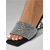 abordables Sandales à talons-Mules noires à strass pour femmes - élégantes sandales à bout carré argentées et talon géométrique sculpté, parfaites pour les cocktails et les vacances en soirée.