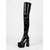 abordables Botas con plataforma-Botas altas de charol negro para mujer, con plataforma, punta redonda y tacón grueso, ideales para la moda femenina, discotecas, fiestas, conciertos y espectáculos.