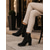 abordables Botas de nieve e invierno-Botines negros de ante sintético para mujer con forro cálido de piel sintética, cremallera lateral, detalles de tachuelas y tacón grueso de bloque para mujeres a la moda, ideales para la oficina en otoño e invierno, para ocasiones informales y salidas noc