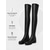 cheap Fashion Boots-Women's Black Over-the-Knee Boots in Faux Leather with Side Zipper, Low Block Heel and Lug Sole for Fall Winter Casual, Commuting and Everyday Wear