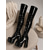 abordables Botas con plataforma-Botas altas de charol negro para mujer, con plataforma, punta redonda y tacón grueso, ideales para la moda femenina, discotecas, fiestas, conciertos y espectáculos.