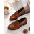 preiswerte Damenhausschuhe und -halbschuhe-Braune Damen-Slipper aus Lacklederimitat mit Blockabsatz – klassische Penny-Schuhe mit runder Zehenpartie zum Hineinschlüpfen, ideal für den täglichen Weg ins Büro, professionelle Arbeitskleidung und