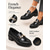 abordables Zapatillas sin cordones y mocasines de mujer-Mocasines negros de charol sintético para mujer: elegantes zapatos de tacón bajo con hebilla metálica de perlas, ideales para ir al trabajo, tomar el té por la tarde o para un look preppy.