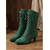 baratos Vitoriano &amp; Eduardo-Botas femininas de camurça verde até a metade da panturrilha - sapatos de estilo vitoriano com cadarço e salto baixo, perfeitos para trajes medievais, vintage e renascentistas.