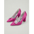 abordables Escarpins à talon bloc-Escarpins en satin rose fuchsia pour femme - élégants talons carrés à bout pointu et boucle en cristal strass, parfaits pour les cocktails, les dîners et les mariages.