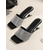 abordables Sandales à talons-Mules noires à strass pour femmes - élégantes sandales à bout carré argentées et talon géométrique sculpté, parfaites pour les cocktails et les vacances en soirée.