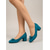baratos Scarpins de salto bloco-Sapatos femininos chiques e elegantes - modelo retrô clássico com bico redondo e salto bloco, com um delicado laço azul escuro, perfeitos para usar no dia a dia, na rua ou em ocasiões especiais. À