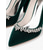 voordelige Pumps met blokhak-Smaragdgroene fluwelen pumps met spitse neus en blokhak, afgewerkt met een gesp met strass-kristallen, perfect voor cocktailparty's, avondjes uit in resorts en diners.
