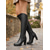 cheap Fashion Boots-Women's Black Knee High Boots in Faux Leather with Double Buckle Straps, Chunky Block Heel, Side Zip and Lug Sole for Fall Winter Office, Party and Night Out