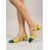 olcso Slingback pumpák-női színes blokk sarkú cipők - retró, szögletes orrú, visszahúzható bokapántos, sárga és zöld színben, utcai viseletre, mindennapi viseletre, délutáni teára