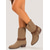 baratos Cowboy &amp; Western Boots-Botas de camurça taupe femininas estilo cowboy - botinhas de cano médio com salto baixo e tira trançada, estilo boho, perfeitas para o outono/inverno, para usar no dia a dia e no dia a dia.