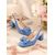 baratos sapatos slingback-Sapato feminino azul de camurça com salto bloco e tira no calcanhar - bico quadrado chique com detalhe de laço, ideal para o dia a dia no escritório, trabalho profissional e ocasiões casuais
