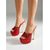 voordelige Platform Sandalen-Dames rode platform sandalen met pailletten - sexy muiltjes met open teen en dikke hoge hak voor nachtclubfeesten, paaldansen en een glamoureuze avond uit.