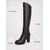 cheap Fashion Boots-Women's Black Knee High Boots in Faux Leather with Double Buckle Straps, Chunky Block Heel, Side Zip and Lug Sole for Fall Winter Office, Party and Night Out