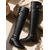 cheap Fashion Boots-Women's Black Faux Leather Over the Knee Boots - Fashion Harness Buckle Straps Pointed Toe Chunky Mid Heel Tall Boots for Street Style, Daily Casual Wear