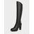 cheap Fashion Boots-Women's Black Knee High Boots in Faux Leather with Double Buckle Straps, Chunky Block Heel, Side Zip and Lug Sole for Fall Winter Office, Party and Night Out