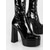abordables Botas con plataforma-Botas altas de charol negro para mujer, con plataforma, punta redonda y tacón grueso, ideales para la moda femenina, discotecas, fiestas, conciertos y espectáculos.