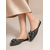 billige Tresko og tøfler til kvinner-Svarte glitter-mules til dame - elegante flate sko med strass og sløyfe, spiss tå, til cocktailfester og festlige arrangementer