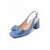 baratos sapatos slingback-Sapato feminino azul de camurça com salto bloco e tira no calcanhar - bico quadrado chique com detalhe de laço, ideal para o dia a dia no escritório, trabalho profissional e ocasiões casuais