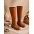 baratos Botas da moda-botas de montaria femininas marrons até o joelho com detalhe de fivela e fecho de zíper - botas elegantes de couro sintético para uso casual e ao ar livre