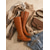 baratos Botas da moda-botas de montaria femininas marrons até o joelho com detalhe de fivela e fecho de zíper - botas elegantes de couro sintético para uso casual e ao ar livre