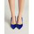 cheap Block Heel Pumps-Women's Royal Blue Velvet Block Heel Pumps - Elegant Pointed Toe High Heels for Cocktail Party, Resort Evening Wear, Wedding Guest