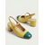 olcso Slingback pumpák-női színes blokk sarkú cipők - retró, szögletes orrú, visszahúzható bokapántos, sárga és zöld színben, utcai viseletre, mindennapi viseletre, délutáni teára