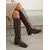 cheap Fashion Boots-Women's Dark Brown Faux Leather Knee-High Boots - Low Chunky Heel Fashion Shoes for Work, Outdoor Casual &amp; Daily Wear