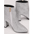 cheap Fashion Boots-Women's Silver Glitter Ankle Boots, Pointed Toe Side-Zip Booties with Chunky Block Heel for Brides and Fashion Women, Wedding, Prom, Party and Nightclub Wear