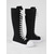 cheap Fashion Boots-Women's Black Canvas Knee High Boots, Lace Up Combat Boots with White Rubber Toe Cap and Flat Platform Sole for Women &amp; Teens, Gothic Streetwear, Cosplay and Festival Outfits
