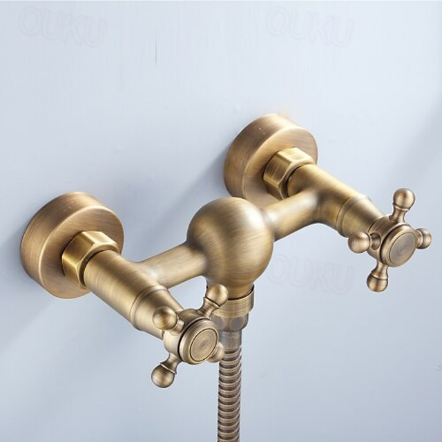 Bathtub Faucet with Handheld Shower,Wall Mounted Antique Brass Bath Tap