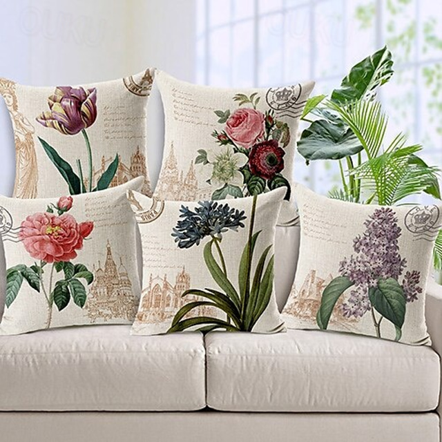  Set of 5 Decorative Pillow Covers for Couch, Sofa, or Bed Modern Quality Design Leaves Floral Country Cotton / Faux Linen Throw Pillow Cover for Sofa Couch Bed Chair