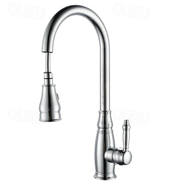  Kitchen Sink Mixer Faucet with Pull Out Sprayer, High Arc Brass Silver/Coffee Single Handle One Hole Oil-rubbed Bronze Pull Down Tall Kitchen Taps with Hot and Cold Water Hose